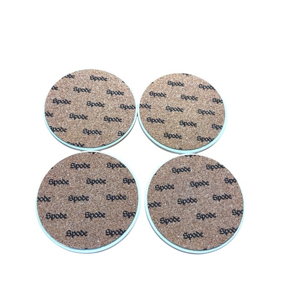 Spode Christmas Tree Coasters (4) Porcelain Bisque & Cork Round Thirsty Stone 4" - Picture 3 of 4